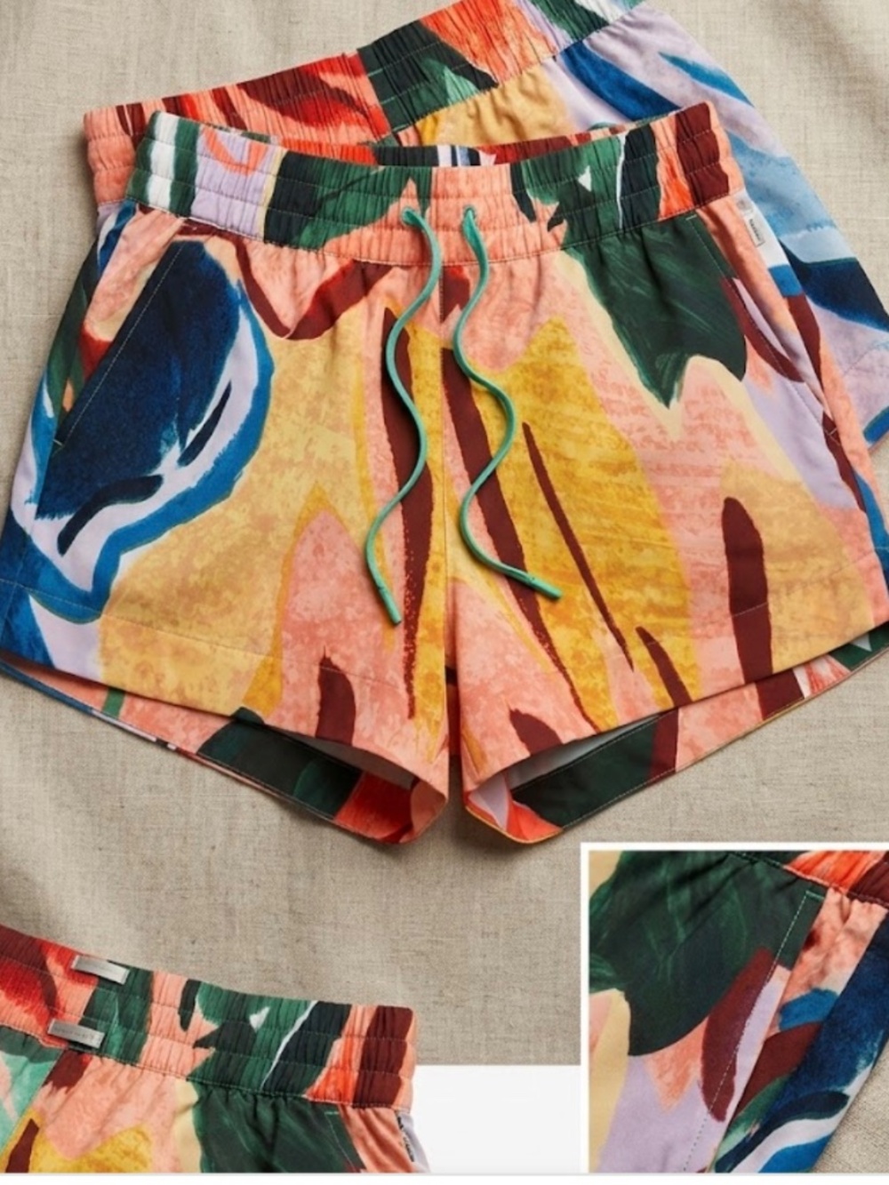 CALIA SWIM COLLECTION MID RISE BOARD SHORTS: PAINTERLY FLORAL: XS - Picture 2 of 3